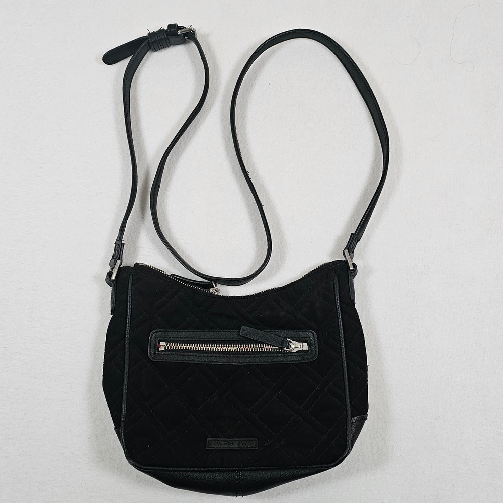 Vera Bradley Black Quilted Microfiber Crossbody Bag with Adjustable Strap